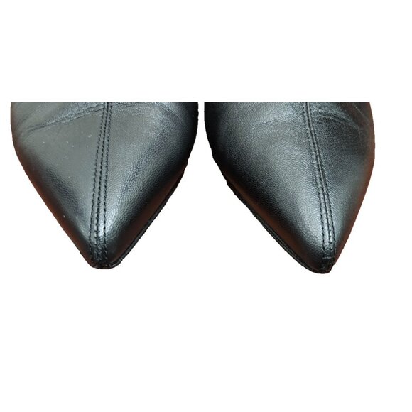 ALUMNAE Italy Black Leather V-Cut Heels 40 Made Italy Minimalist Sculpted Pumps - Picture 4 of 16